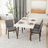 Dining Set, Alpine Large White Table With 4 Virginia Gray Fabric Chairs