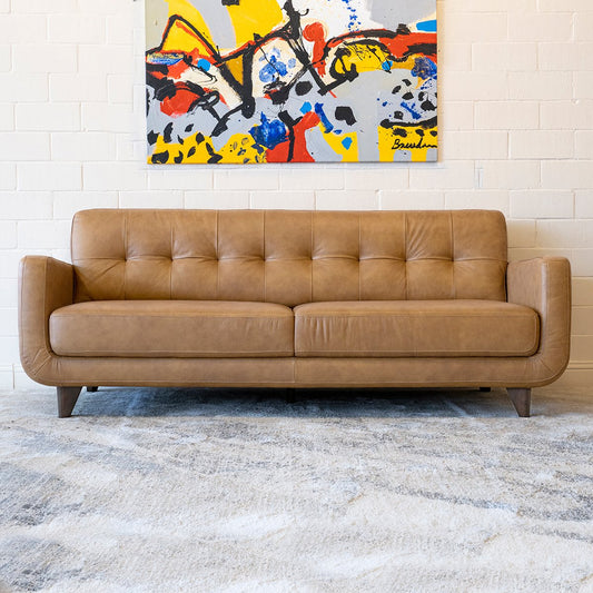 Cassie Mid-Century Modern Genuine Leather Sofa Tan