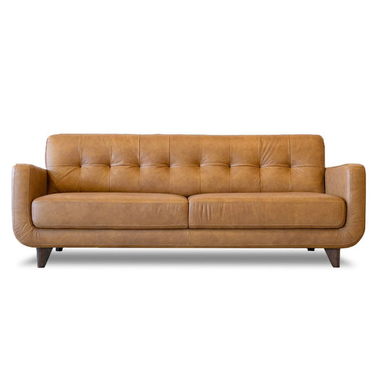 Cassie Mid-Century Modern Genuine Leather Sofa Tan