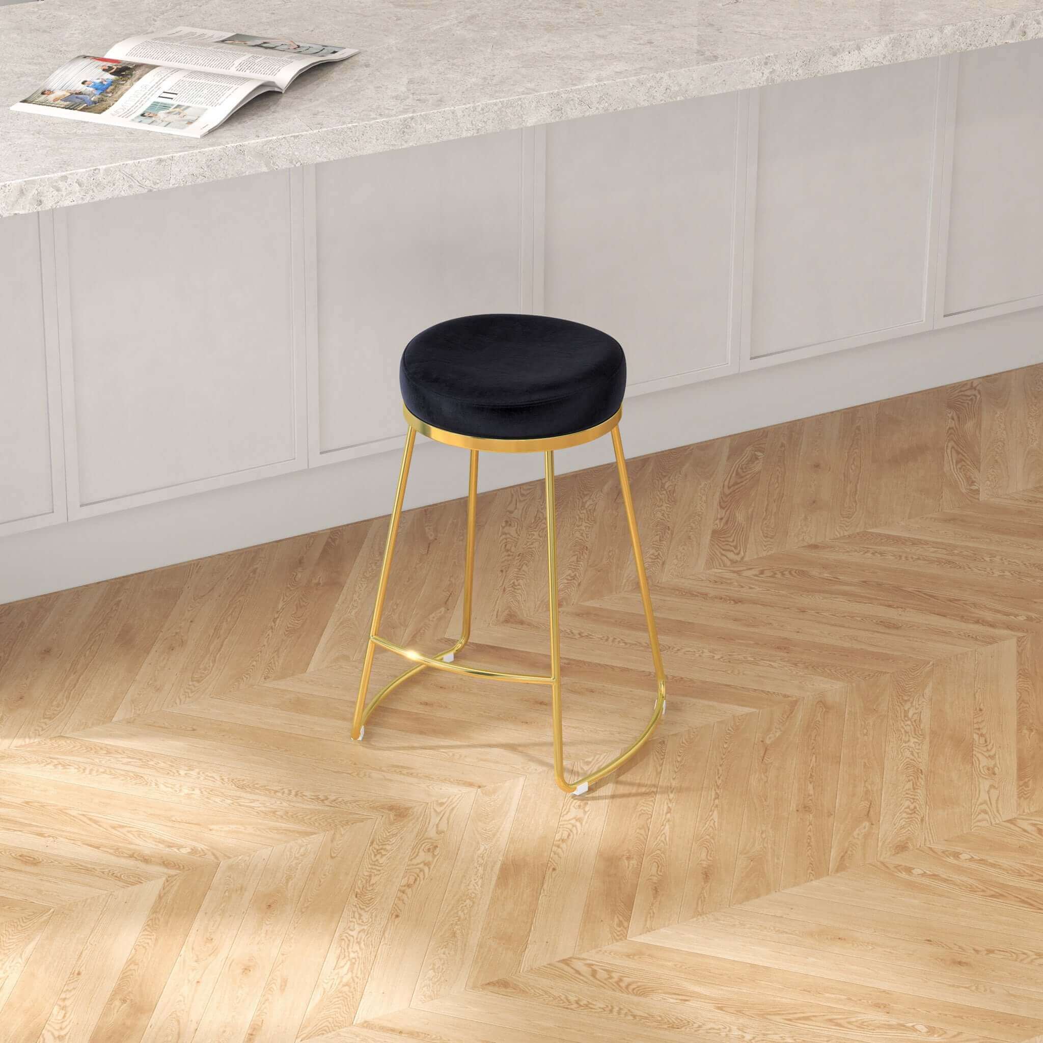 Jane 26" Luxury Black Upholstered Stool