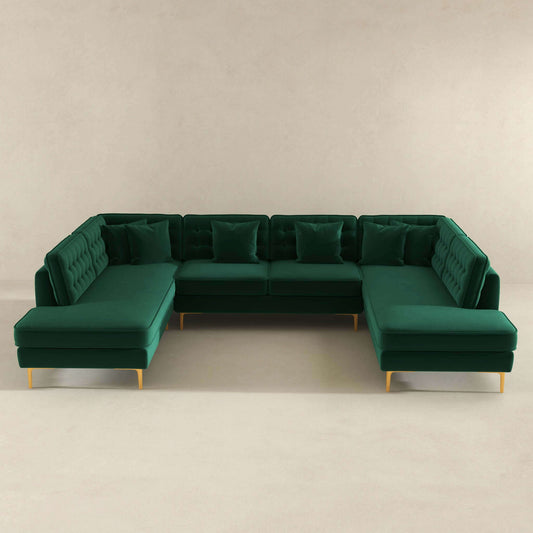 Brooke Green Velvet U Shape Corner Sofa