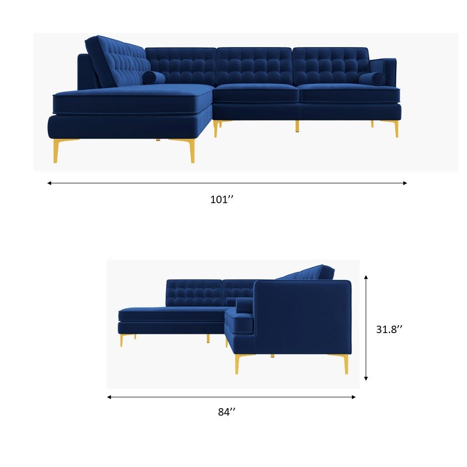 Caleb Sectional Sofa (Blue Velvet) Left Chaise