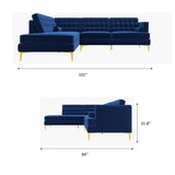 Caleb Sectional Sofa (Blue Velvet) Left Chaise