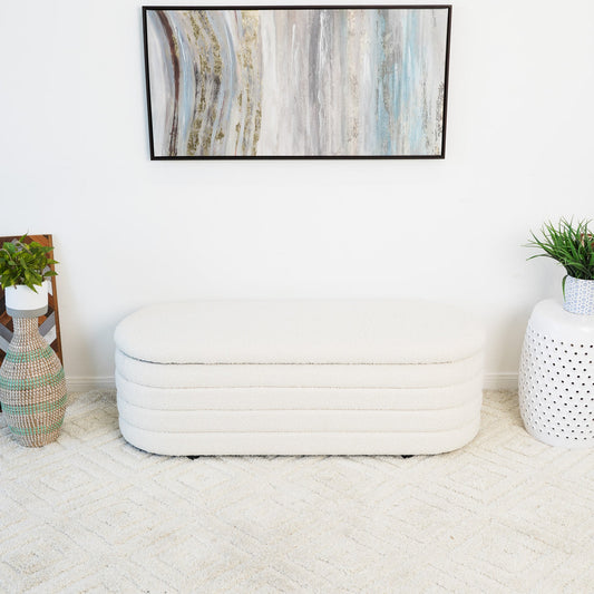 Calion White Boucle Storage Bench