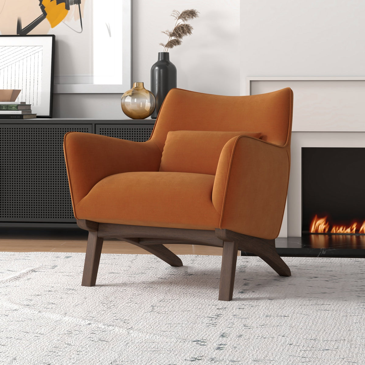 Casper Burnt Orange Velvet Lounge Chair