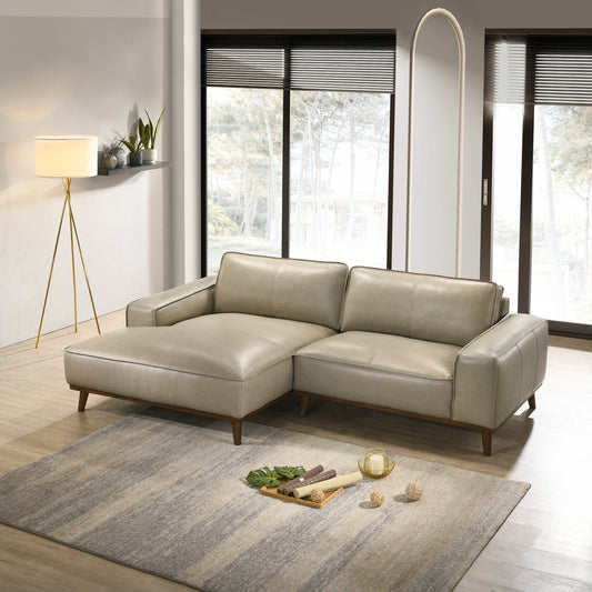 Clifton Beige Leather Sectional Sofa Left Facing Chaise