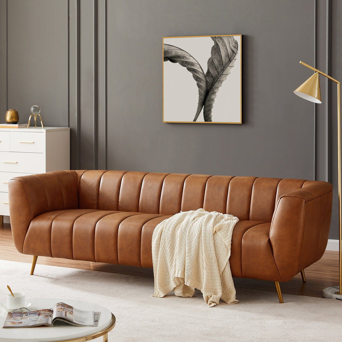 Clodine Sofa (Cognac Leather)