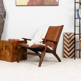 Bogor Antique Tan Leather Lounge Chair