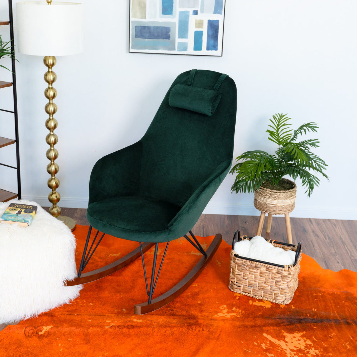 Ingrid Green Velvet Rocking Chair