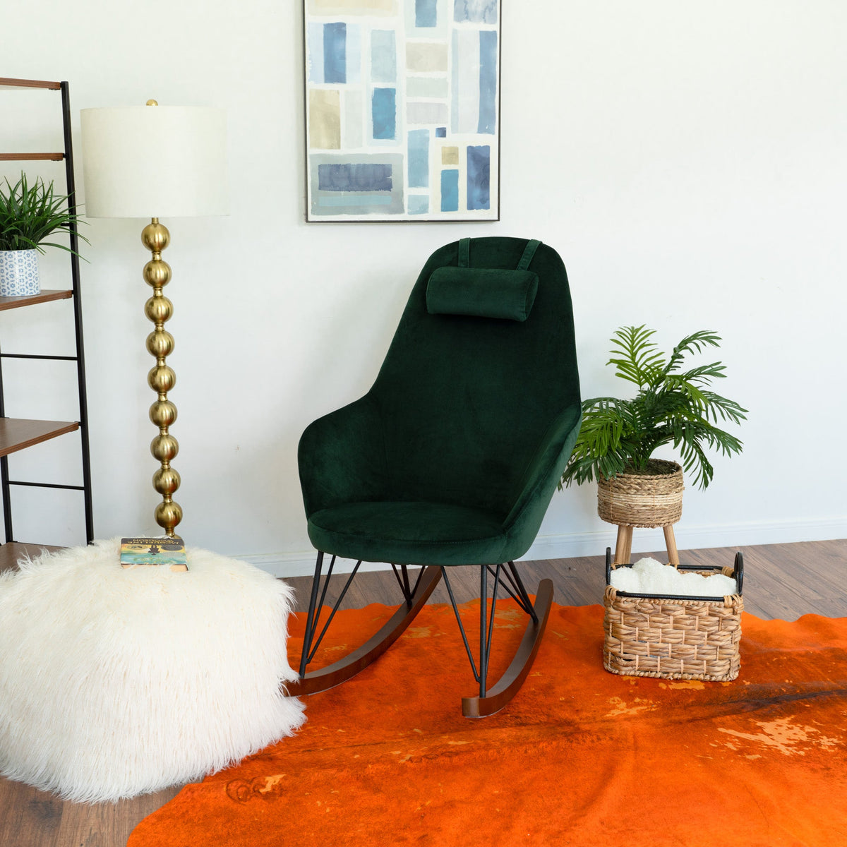 Ingrid Green Velvet Rocking Chair