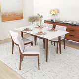 Dining Set, Alpine Large White Table With 4 Virginia Beige Chairs