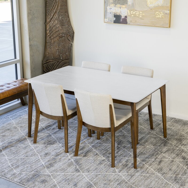 Dining Set, Selena White Table With 4 Virginia Beige Chairs