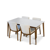 Dining Set, Selena White Table With 4 Virginia Beige Chairs