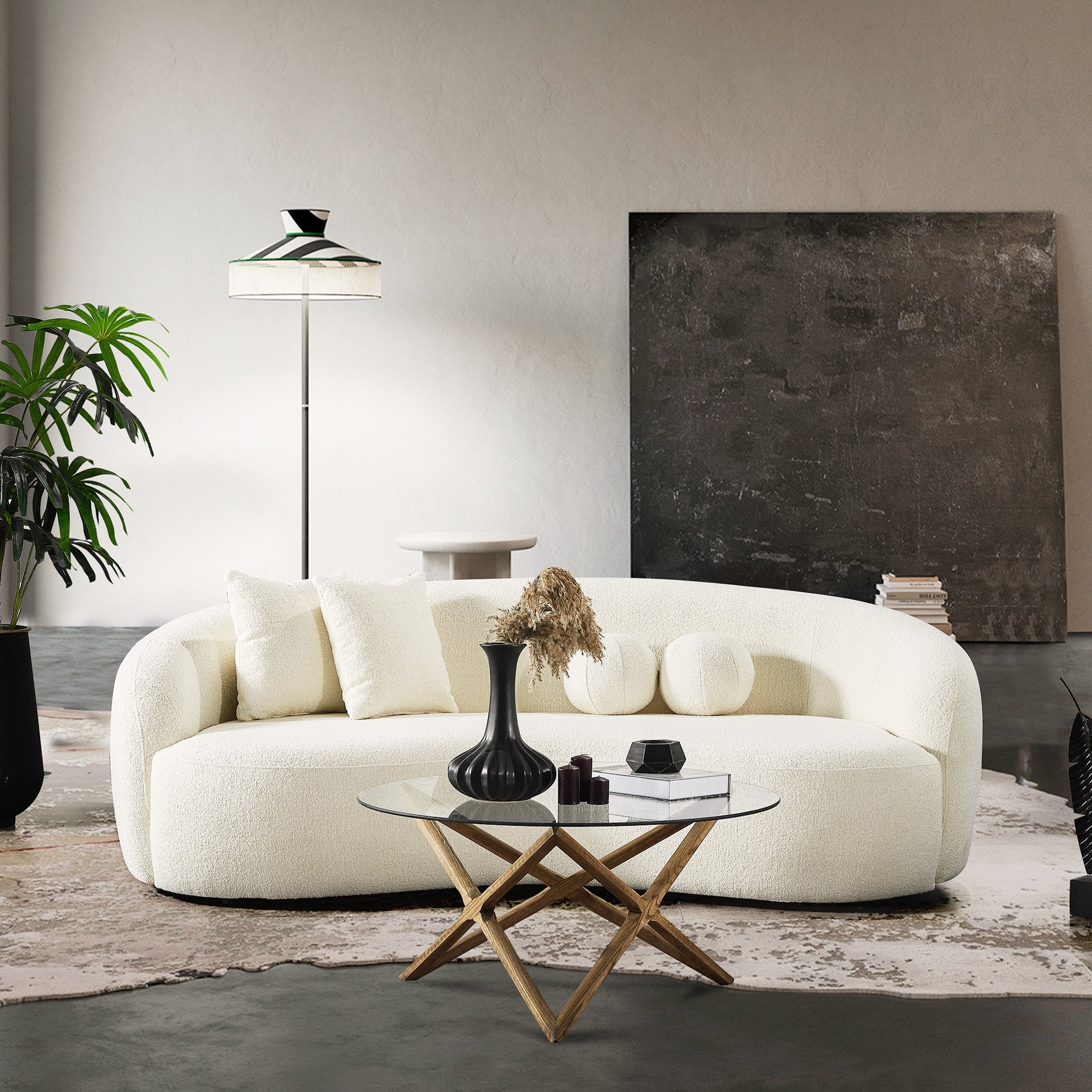 Drake Japandi Style Curvy Ivory Boucle Sofa