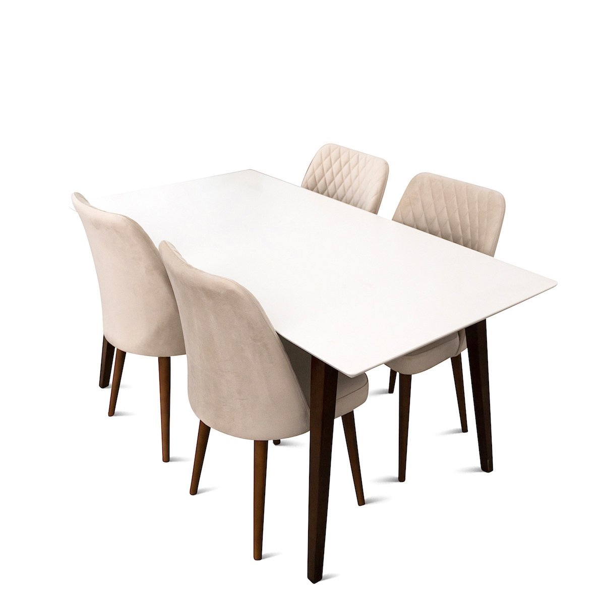 Alpine (Large White Top) Dining Set With 4 Evette Beige Dining Chairs