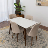 Alpine (Small-White Top) Dining Set With 4 Evette Beige Dining Chairs