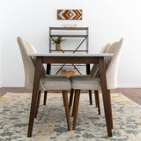 Alpine (Small-White Top) Dining Set With 4 Evette Beige Dining Chairs