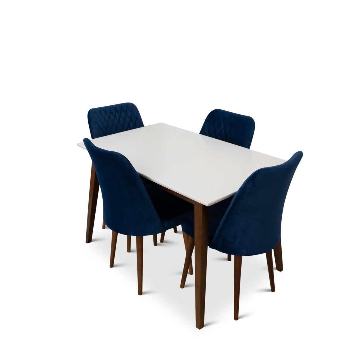 Alpine (Small-White Top) Dining Set With 4 Evette Blue Dining Chairs