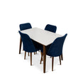 Alpine (Small-White Top) Dining Set With 4 Evette Blue Dining Chairs