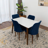 Alpine (Small-White Top) Dining Set With 4 Evette Blue Dining Chairs