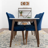 Alpine (Small-White Top) Dining Set With 4 Evette Blue Dining Chairs