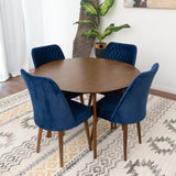 Aliana Dining Set With 4 Evette Blue Chairs (Walnut)