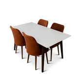 Alpine (Large) White Dining Set With 4 Evette Orange Dining Chairs