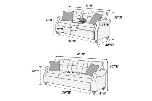 2-Piece Sofa Set (Blue Greypolyfiber (Linen-Like Fabric)﻿) - F6411