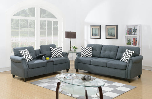 2-Piece Sofa Set (Blue Greypolyfiber (Linen-Like Fabric)﻿) - F6411