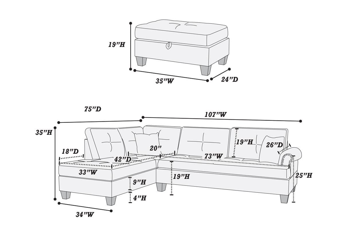 3-Piece Sectional Sofa (Ash Blackpolyfiber (Linen-Like Fabric)) - F6415