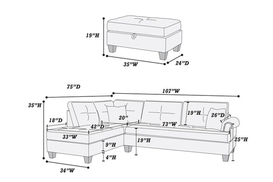 3-Piece Sectional Sofa (Ash Blackpolyfiber (Linen-Like Fabric)) - F6415