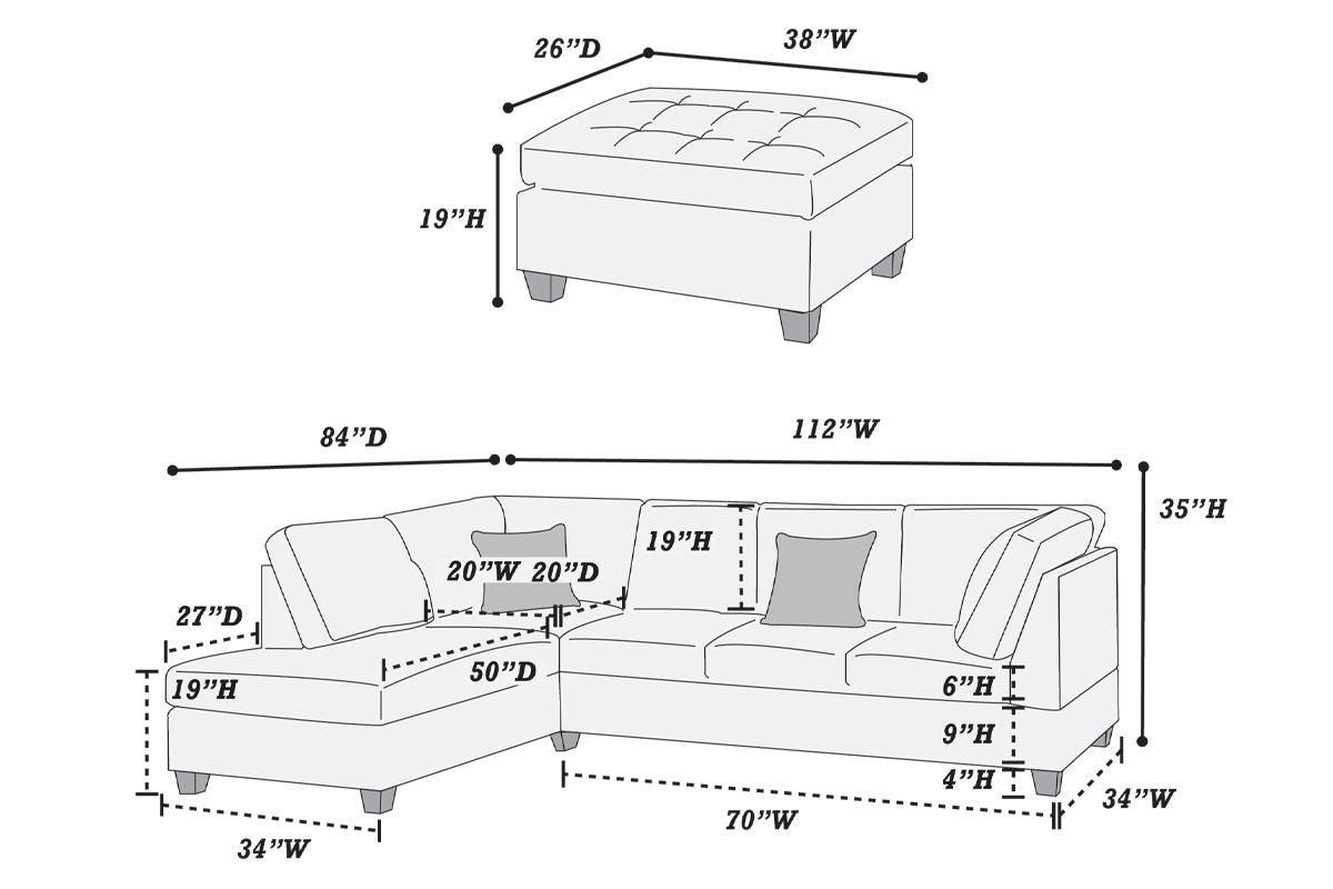 3-Piece Sectional Sofa (Ebonymicrofiber) - F6423