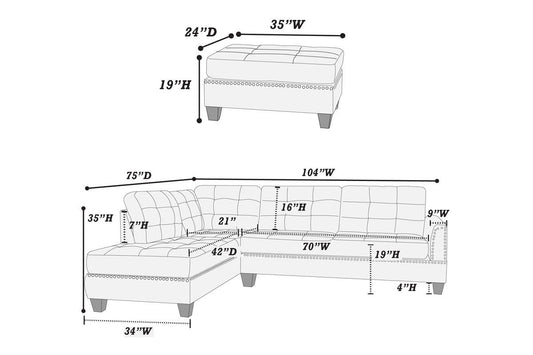 3-Piece Sectional Sofa (Coffeepolyfiber (Linen-Like Fabric)﻿) - F6504