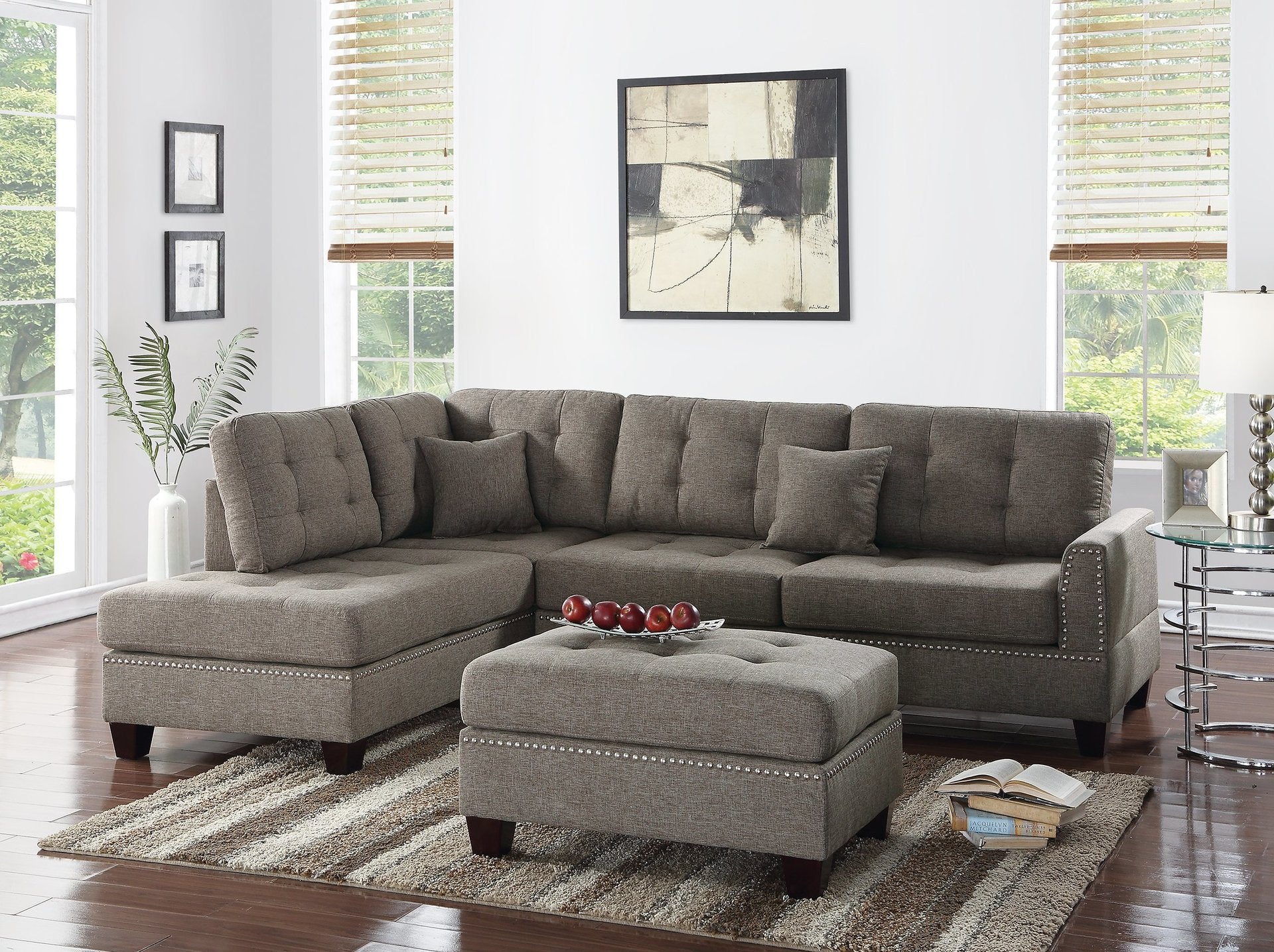 3-Piece Sectional Sofa (Coffeepolyfiber (Linen-Like Fabric)﻿) - F6504