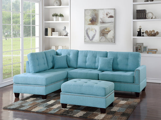 3-Piece Sectional Sofa (Bluepolyfiber (Linen-Like Fabric)) - F6505