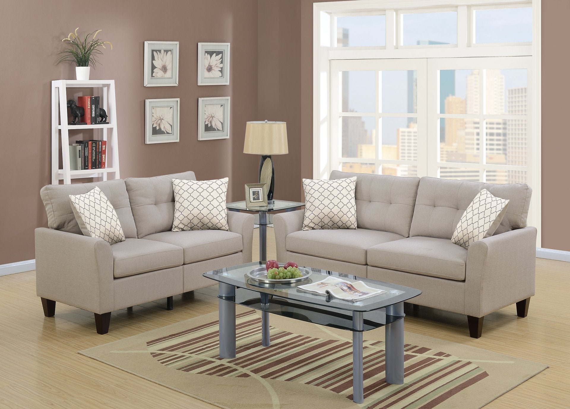 2-Piece Sofa Set (Beigeglossy Polyfiber) - F6534