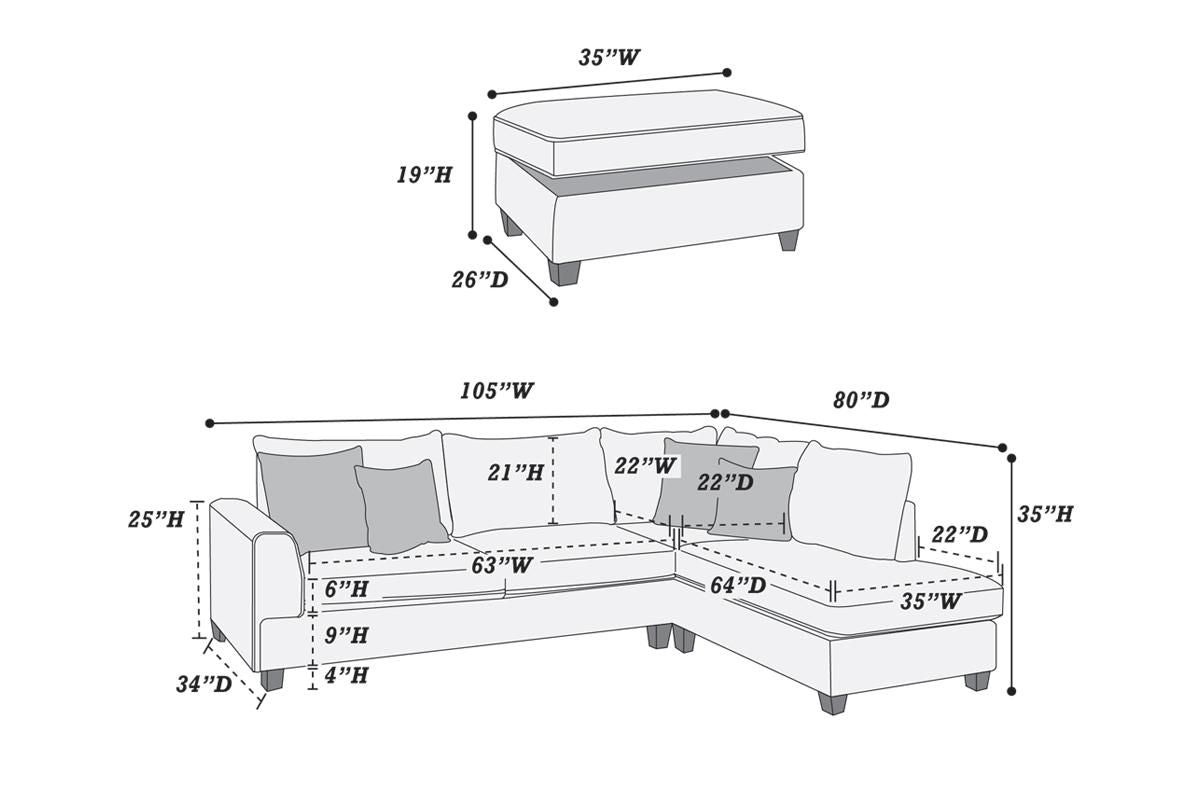 3-Piece Sectional Sofa (Steeldorris Fabric﻿) - F6542