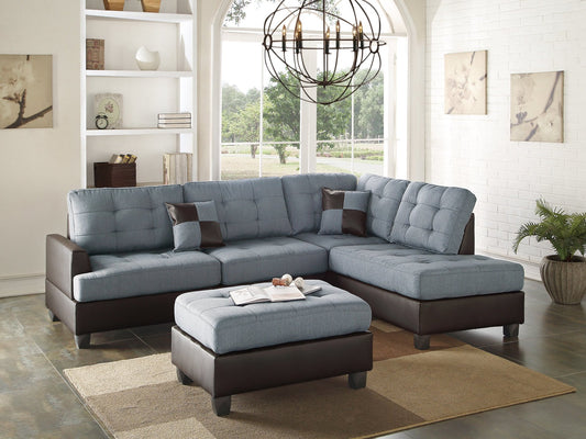 3-Piece Sectional Sofa (Greypolyfiber (Linen-Like Fabric)/Faux Leather) - F6858