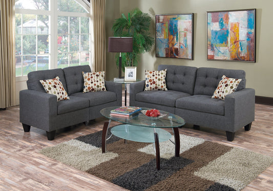 2-Piece Sofa Set (Blackpolyfiber (Linen-Like Fabric)) - F6901