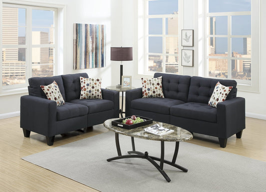 2-Piece Sofa Set (Blackpolyfiber (Linen-Like Fabric)) - F6903