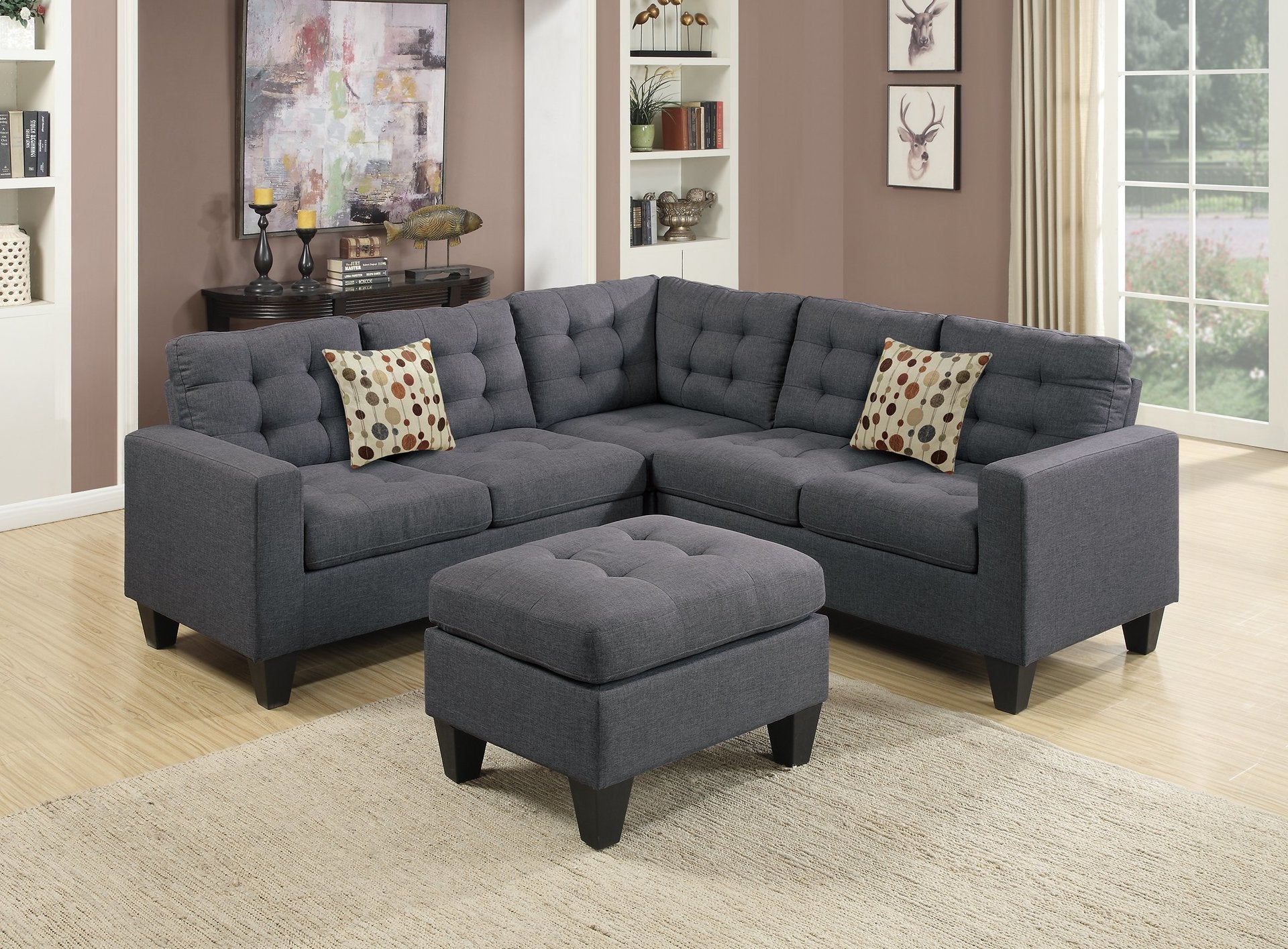 4-Piece Sectional Sofa (Blue Greypolyfiber (Linen-Like Fabric)) - F6935