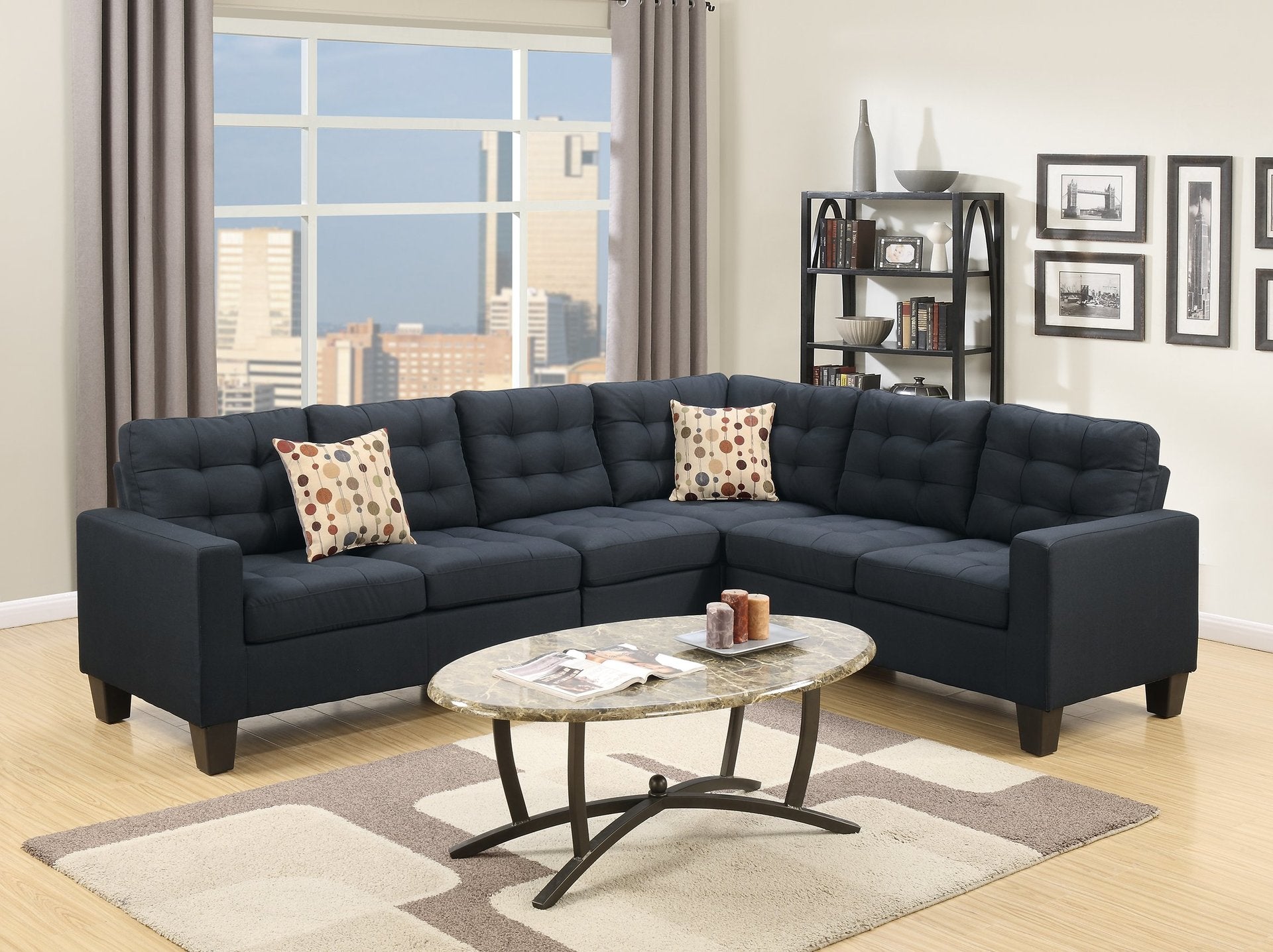 4-Piece Sectional Sofa (Blackpolyfiber (Linen-Like Fabric)) - F6937