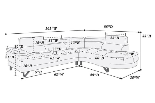 2-Piece Sectional Sofa (Whitefaux Leather) - F6985