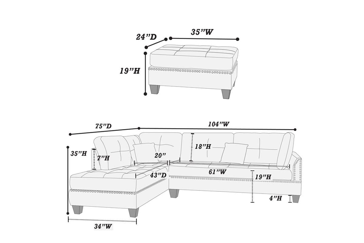 3-Piece Sectional Sofa (Blackpolyfiber (Linen-Like Fabric)﻿) - 6974