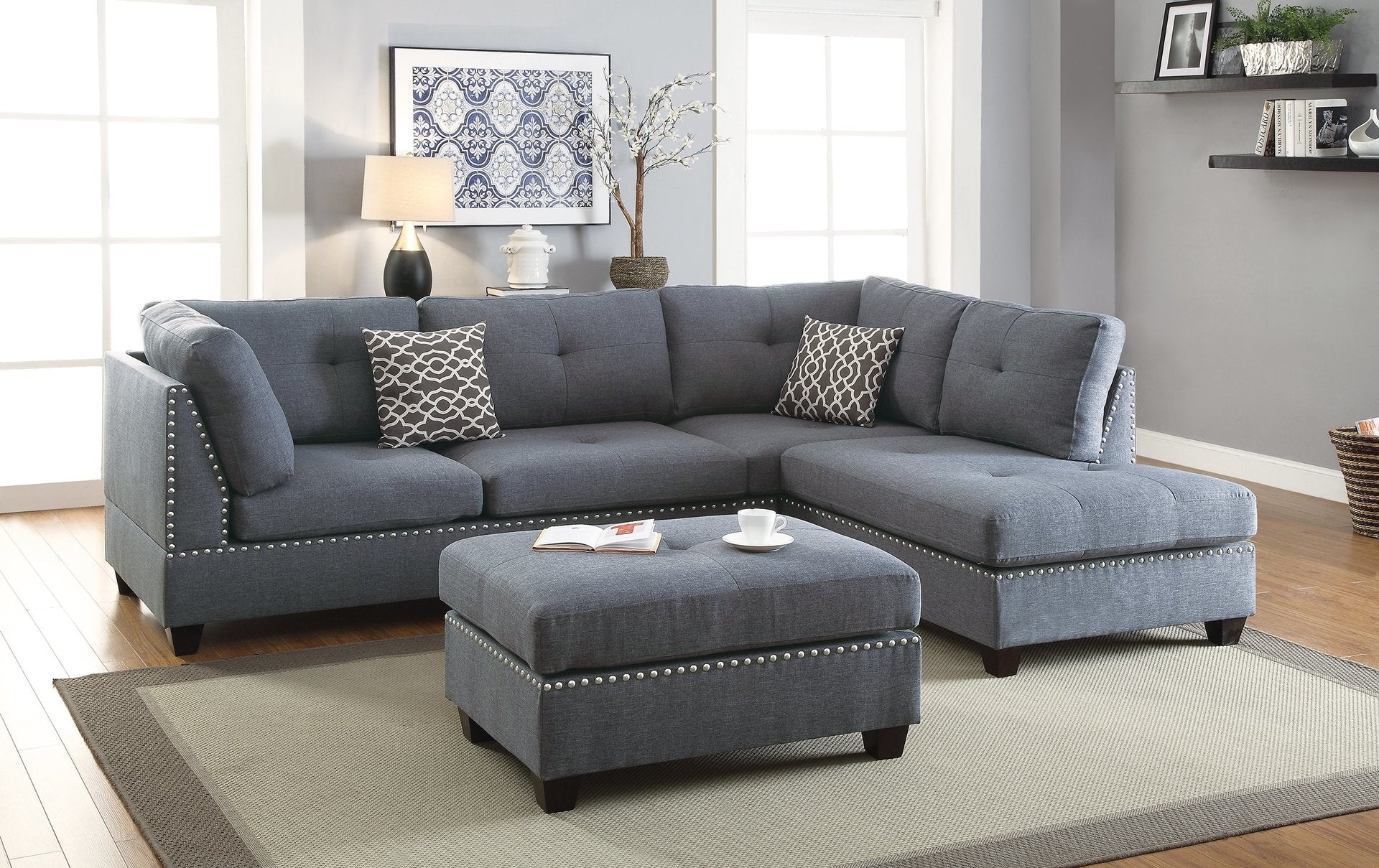 3-Piece Sectional Sofa (Blue Graypolyfiber (Linen-Like Fabric)) - 6975