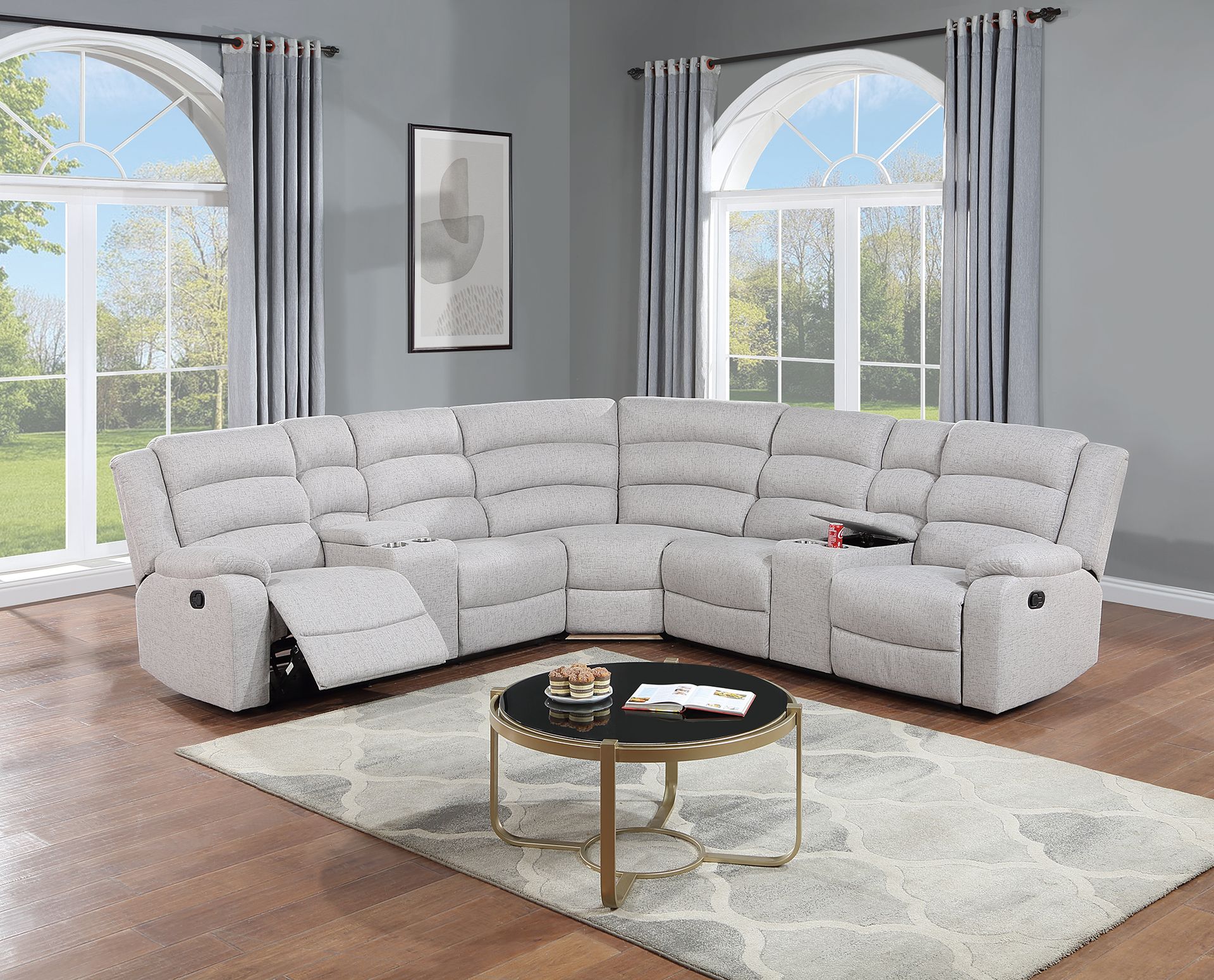 3-Piece Reclining Sectional Set (Dark Grayburlap-Like-Fabric) - F8110