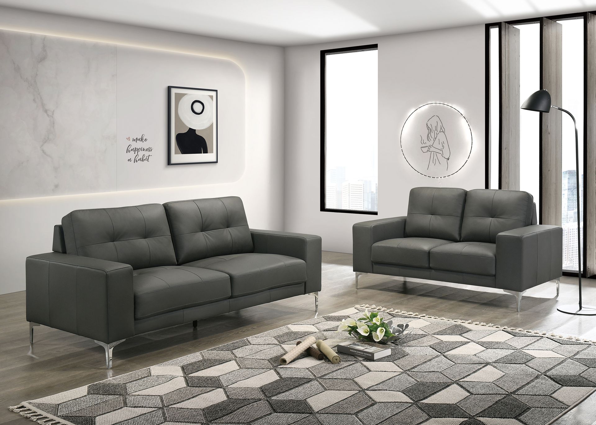 2-Piece Sofa Set (Anthracitefull Leather) - F8418