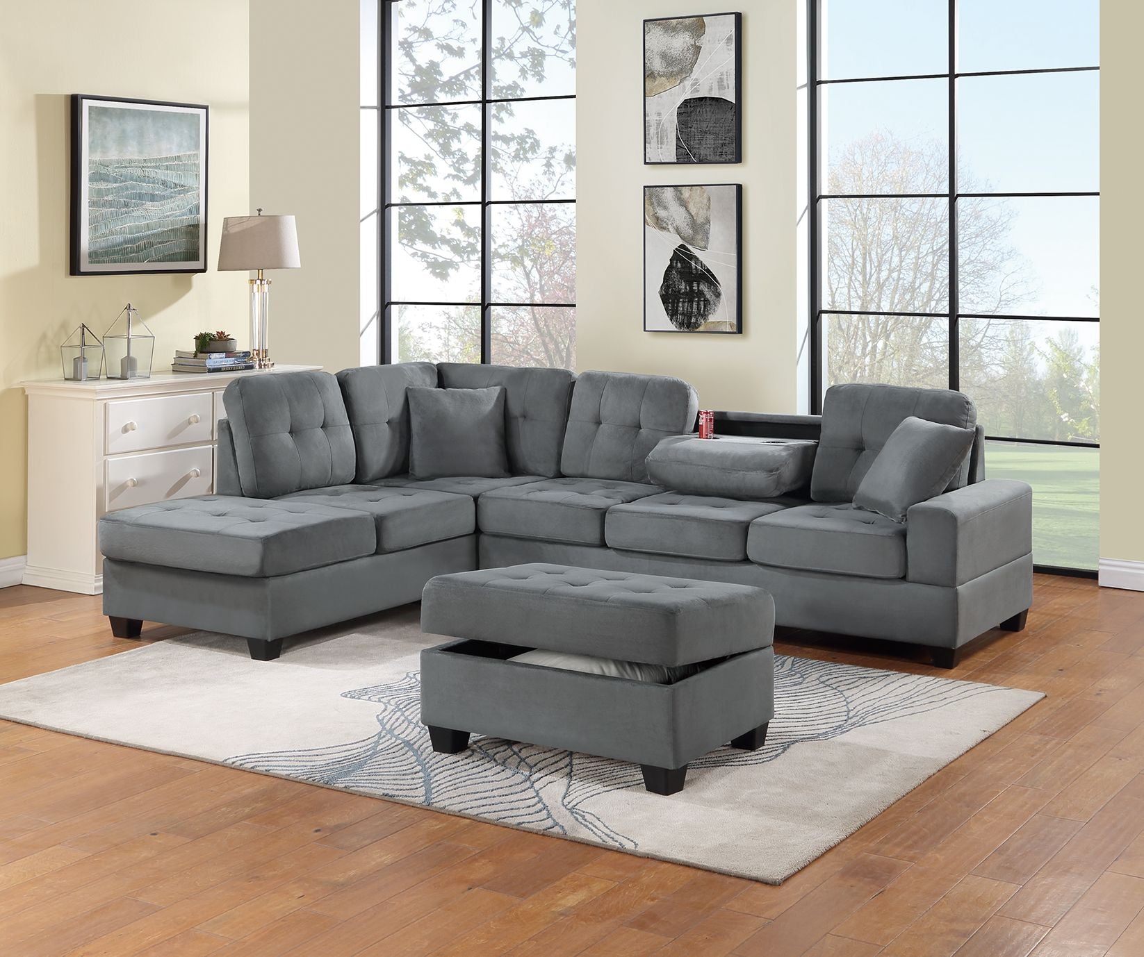 3-Piece Sectional Sofa (Dark Grayplush Microfiber) - F8435