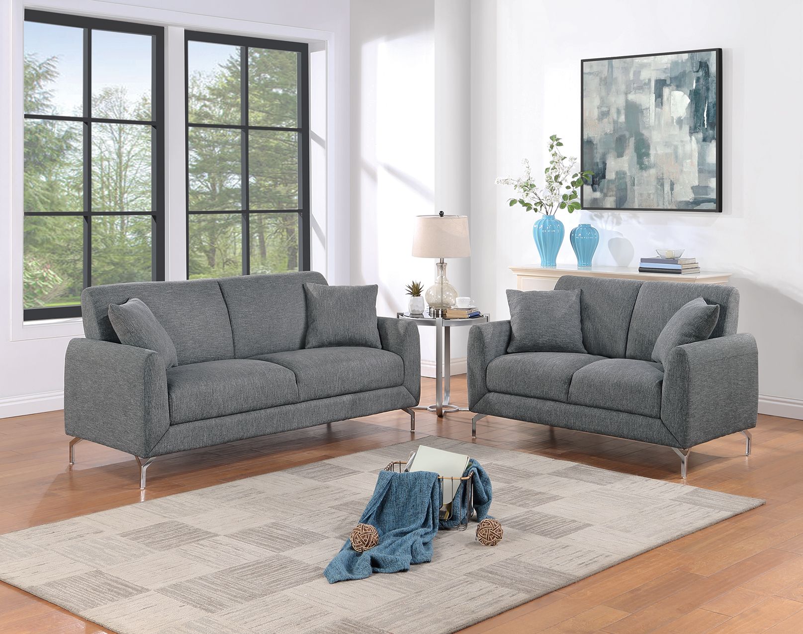 2-Piece Sofa Set (Dark Grayburlap-Like-Fabric) - F8437