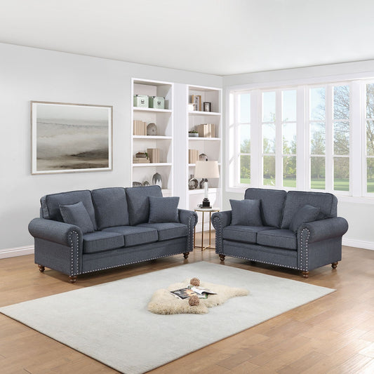 2-Piece Sofa Set (Blue Graytweed-Like Fabric) - F8440